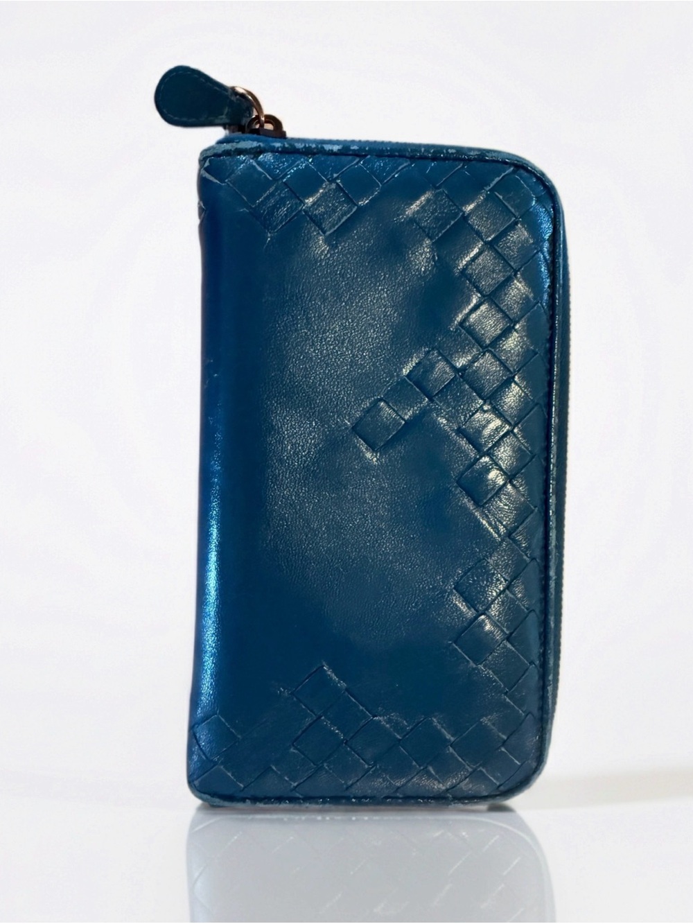 Bottega Veneta Blue Continental long wallet Intrecciato zip